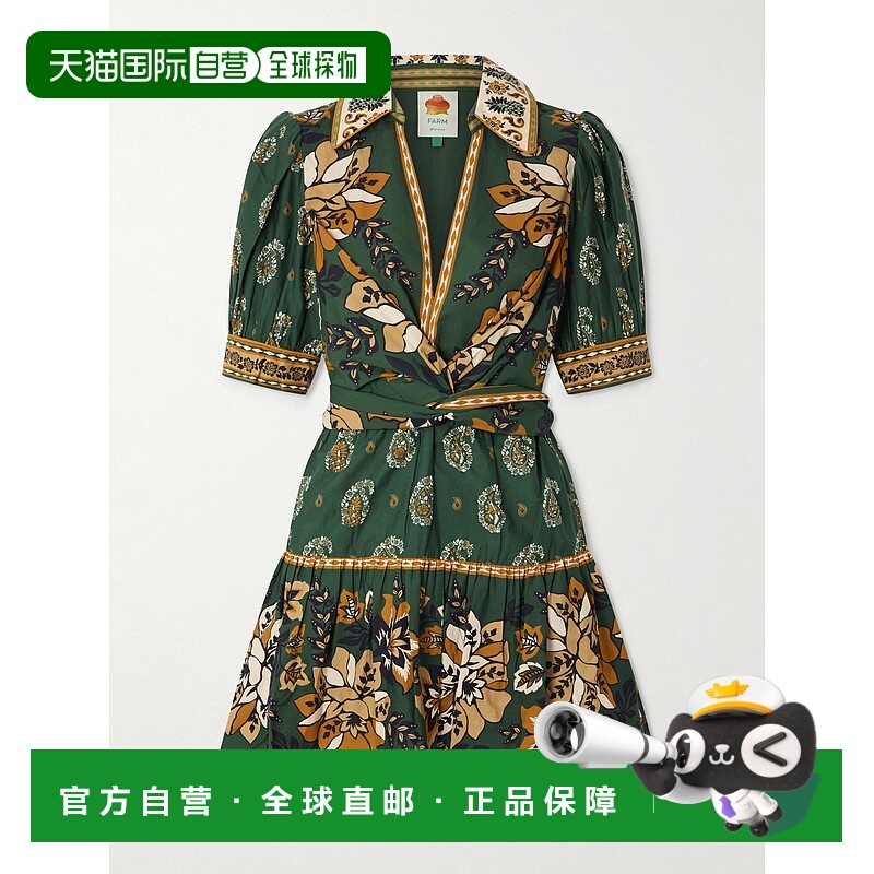 香港直邮FARM RIO 女士 Ayla 绑带印花棉质府绸迷你连衣裙 351134