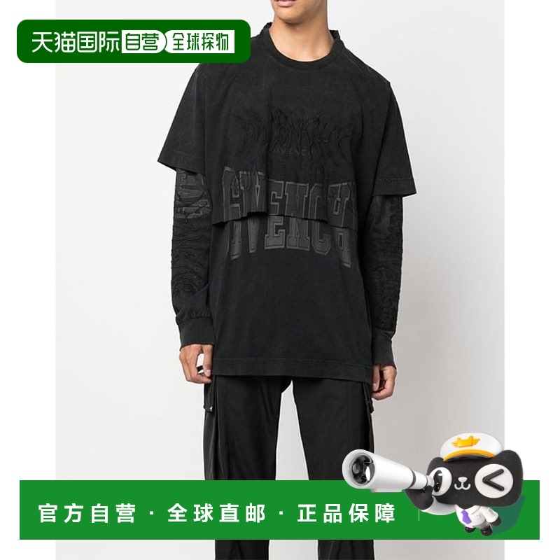 香港直邮Givenchy 标志刺绣长袖T恤 BM71FM3Y8U纪梵希