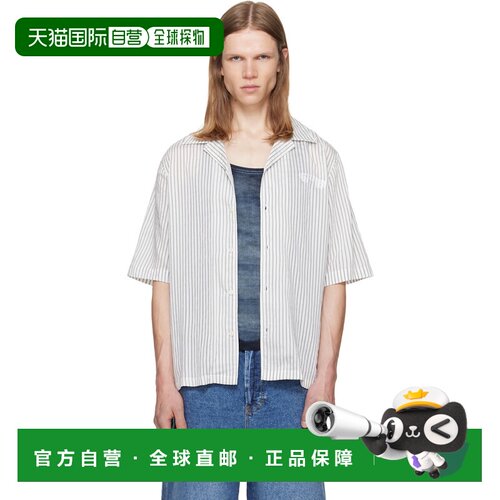 香港直邮Diesel 迪赛 男士 白色 & 灰色 Half-Sleeve Pinstripe M