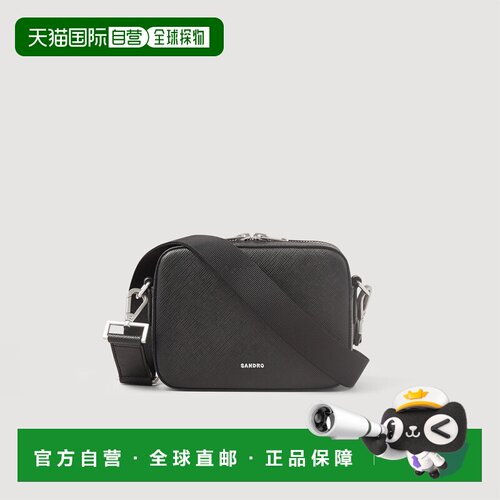 自营欧洲直邮Sandro桑德罗 男士黑色再生皮革背包斜挎包小包男包