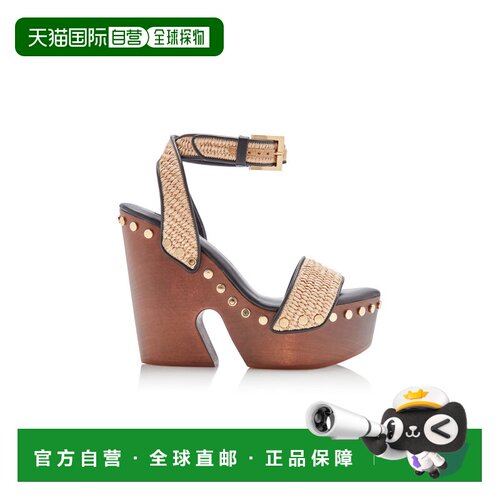 香港直邮Givenchy 纪梵希 女士 95MM 防水台流苏拉菲草编织坡跟鞋