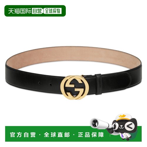 自营欧洲直邮GUCCI古驰 GG enlaces男士黑色皮革腰带