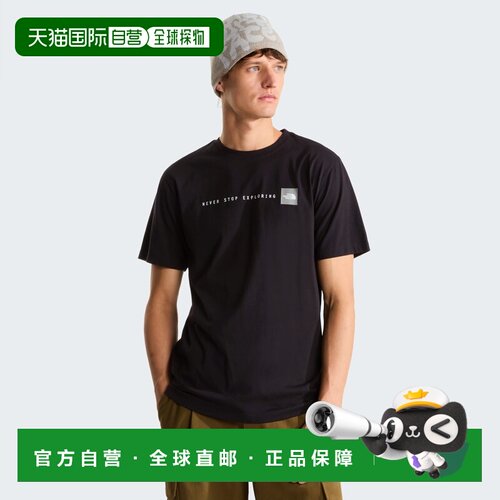 自营欧洲直邮The North Face北面 男士黑色/白色棉质印花短袖T恤