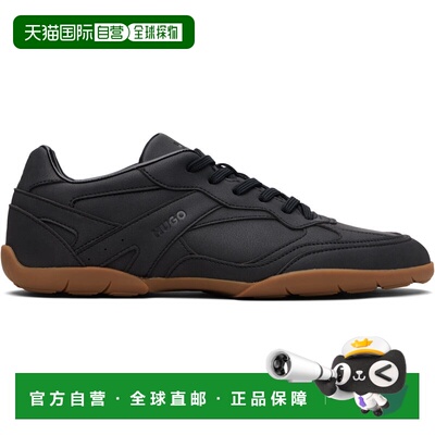 香港直邮Hugo 雨果 男士 黑色 Stacked Logo Faux-Leather 运动鞋