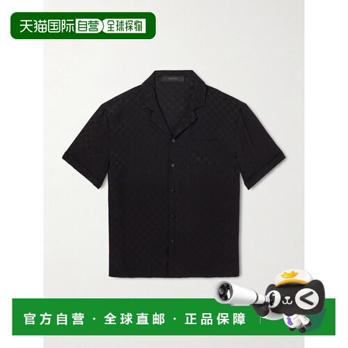 Gucci 古驰 男士 Camp-Collar 修身Logo提花真丝衬衫 864