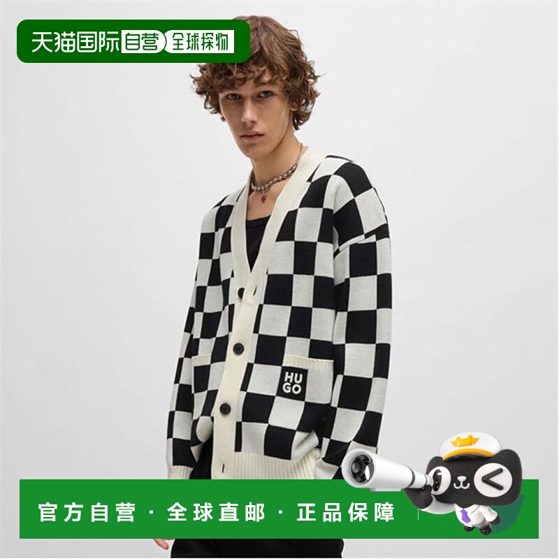1h可退 香港直邮HUGO 雨果 男士 Skeeches 格纹图案针织开衫