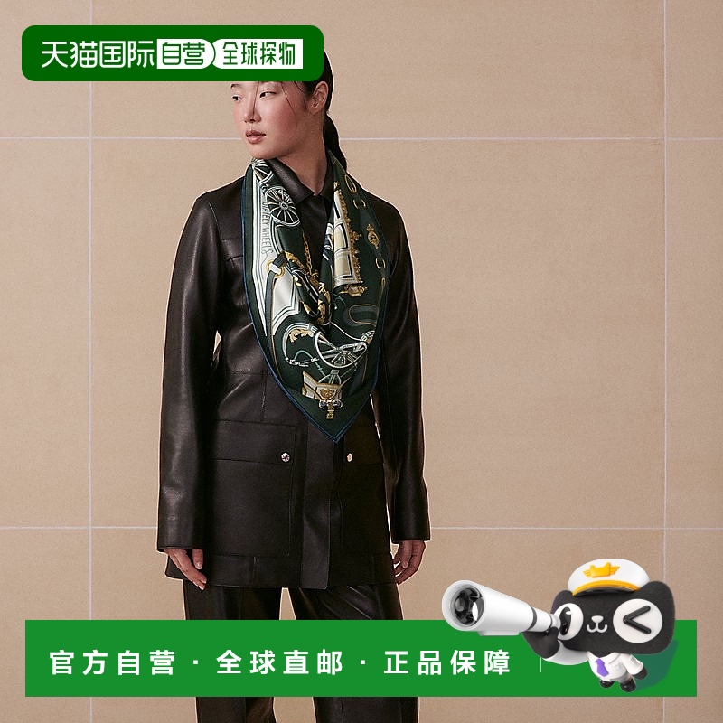 自营1h可退 欧洲直邮Hermes爱马仕 女士绿色/金色真丝方巾披肩