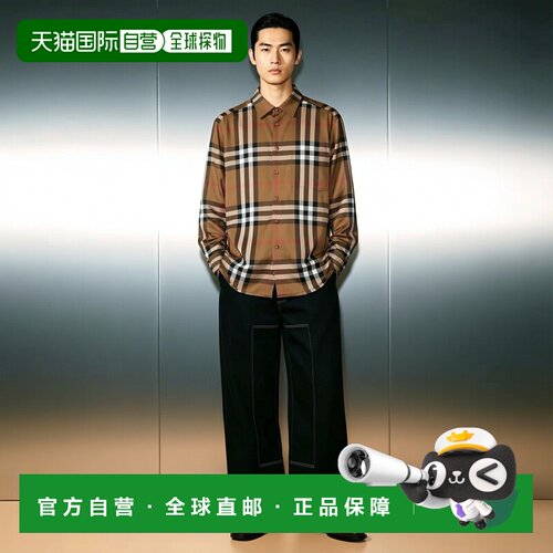 Burberry博柏利棉混纺格纹满印单排扣长袖衬衫春季新款