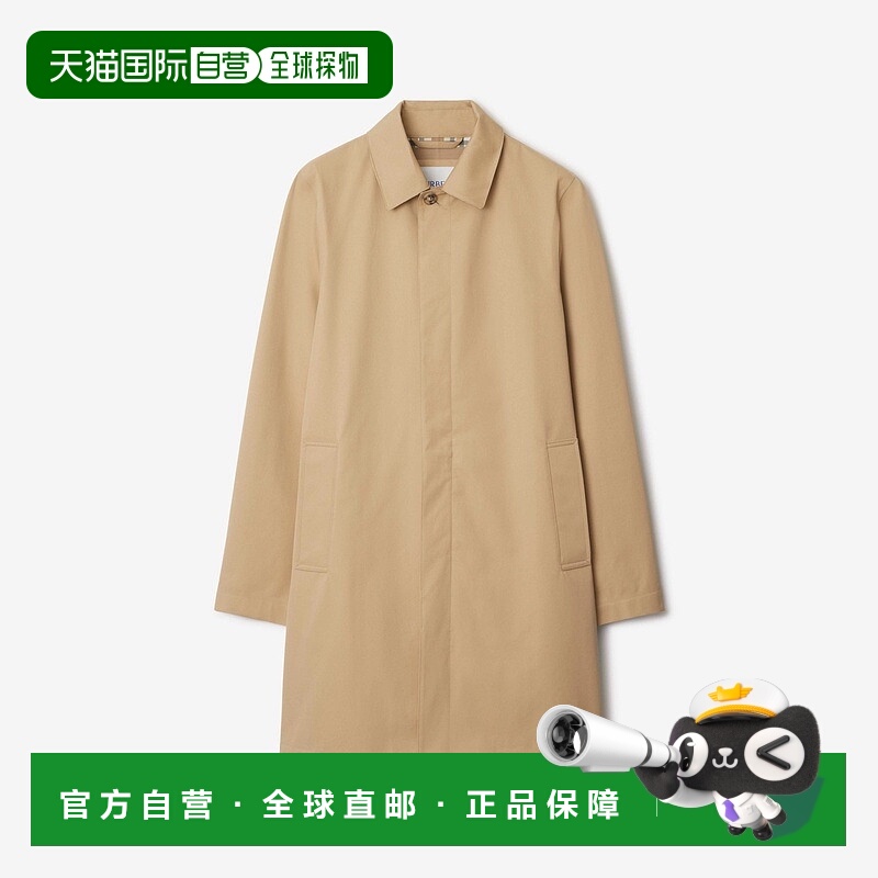 自营欧洲直邮Burberry博柏利 男士亚麻米棉中长款单排扣大衣