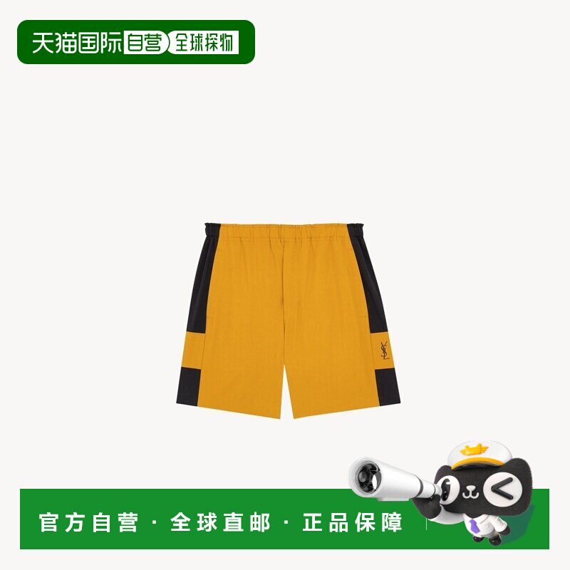 欧洲直邮自营YSL圣罗兰 CASSANDRE女士咖喱色/黑色棉质拼色百慕大