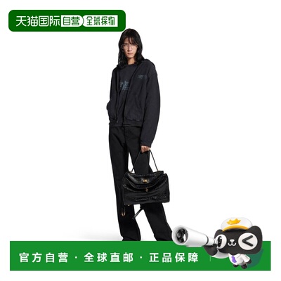 自营欧洲直邮Balenciaga巴黎世家 Political女士水洗黑棉拉链连帽