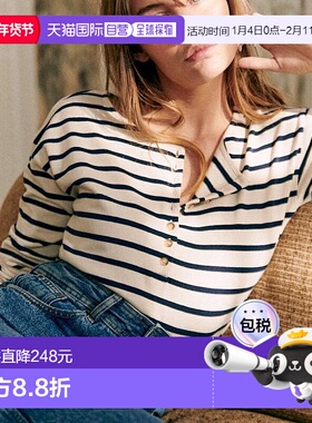 欧洲直邮Sezane 女士米色/海军蓝长袖短袖棉衬衫新款