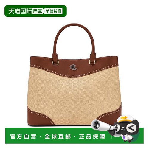 美国直邮Lauren Ralph Lauren 女士 Marcy 草编皮革大号剑桥包