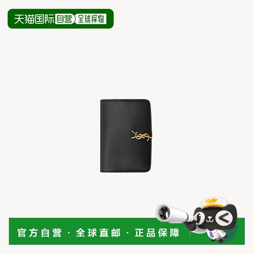 自营欧洲直邮YSL圣罗兰 VOLTAIRE系列黑色牛皮logo标识护照保护套