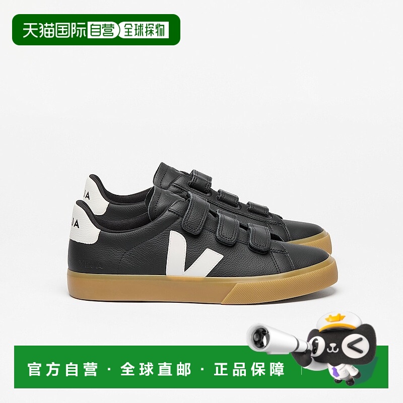 自营欧洲直邮VEJA Recife系列黑色/白色皮革V标识运动鞋 男女通用