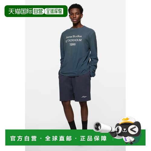 自营欧洲直邮Acne Studios 男士深海军蓝棉质刺绣徽标休闲短裤