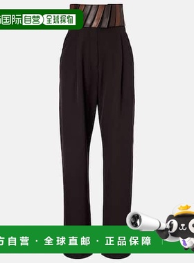 1h可退 香港直邮alaia 女士 皮革边羊毛直筒长裤 black黑色 舒适