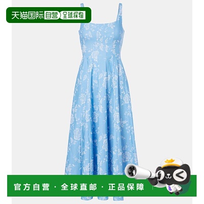 1h可退 香港直邮Staud 女士 Wells 花朵褶裥束腰连衣裙 blue蓝色