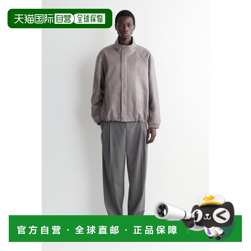 自营欧洲直邮COS 男士灰色皮革夹克皮夹克
