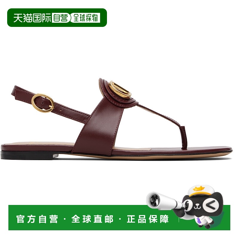 香港直邮valentino 华伦天奴 女士 酒红色 VLogo 夹趾凉鞋 7W2S0M