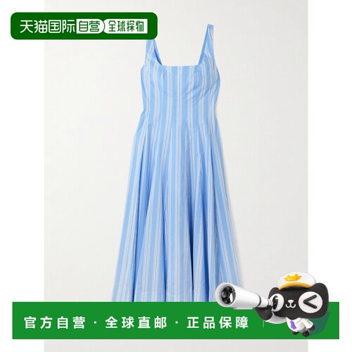 Staud 女士 Wells 拼接条纹棉混纺府绸中长吊带连衣裙 R26S22