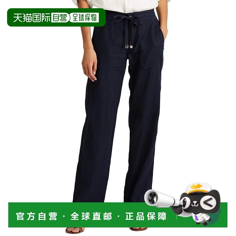 1h可退 香港直邮Lauren Ralph Lauren 女士 亚麻阔腿裤 blue蓝色,女装/女士精品,休闲裤,淘宝优惠券,粉丝福利购,淘宝优惠卷