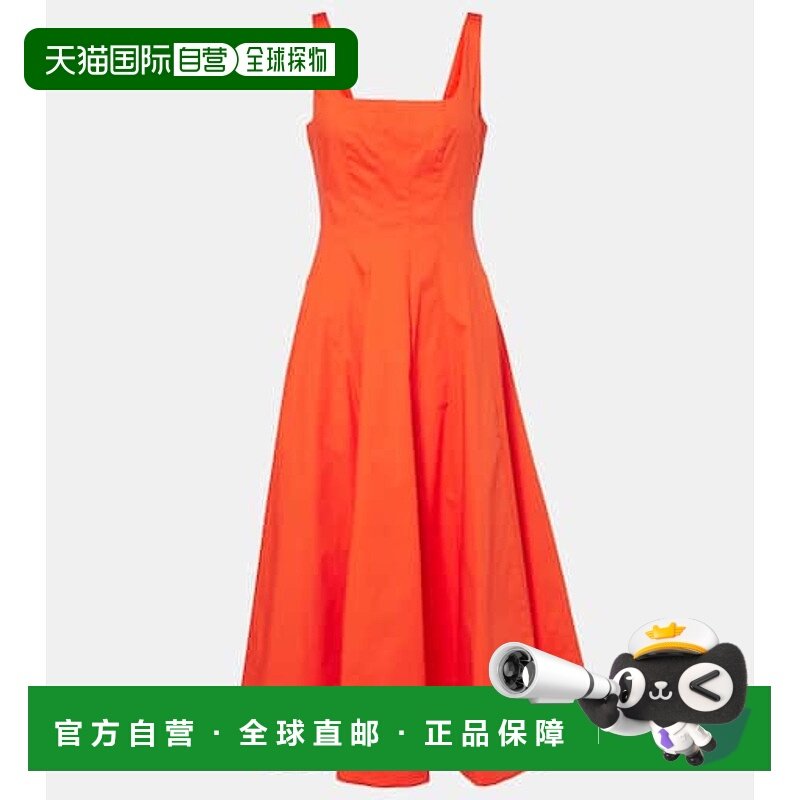 香港直邮Staud 女士 Wells 棉府绸中长连衣裙 red红色 舒适时尚