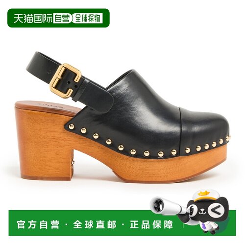 自营欧洲直邮CHLOE蔻依 JEANNETTE女士黑色牛皮革厚底木屐穆勒鞋