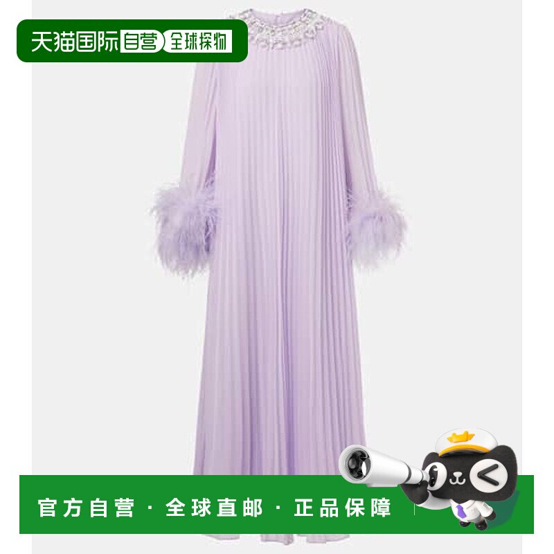 1h可退 香港直邮Self-Portrait 女士 羽毛边泡泡纱雪纺长款连衣裙