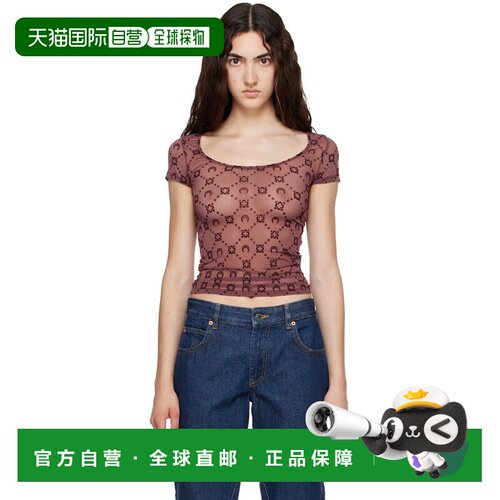 香港直邮Marine Serre 女士 酒红色 Moonogram Mesh Flock T恤 WT