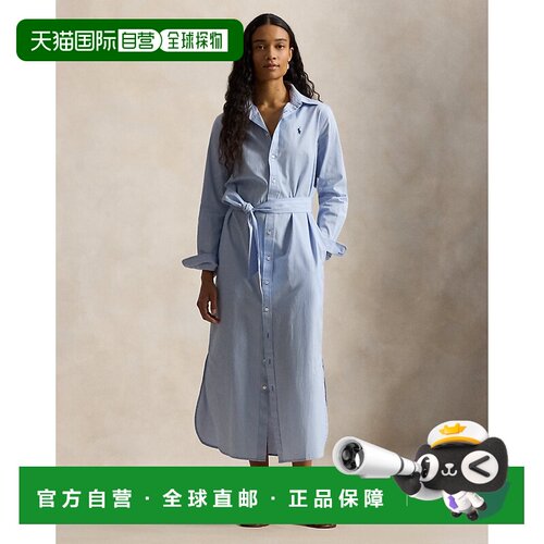自营欧洲直邮Ralph Lauren拉夫劳伦 女士蓝色/白色棉质条纹腰带衬