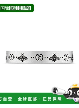 自营欧洲直邮Gucci/古驰 男女通用银色金属蜜蜂互扣式双G刻印戒指