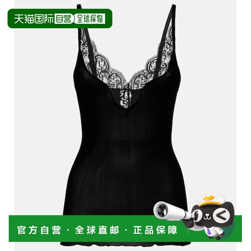香港直邮Saint Laurent 圣罗兰 女士 蕾丝边真丝背心上衣
