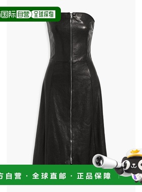 香港直邮KHAITE 女士 Valerie 抹胸皮革中长连衣裙 5310729BLACK