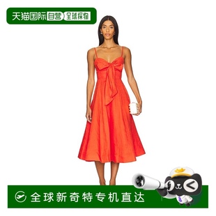 香港直邮ZIMMERMANN 2323DR251亚麻 女士 褶皱前襟绑带中长连衣裙