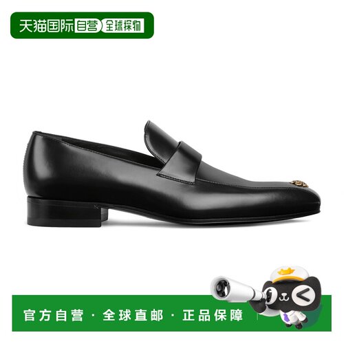 自营欧洲直邮GUCCI古驰 男士黑色皮革Crest细节一脚蹬乐福鞋