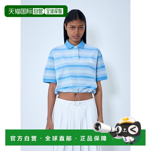 1h可退 香港直邮Prada 普拉达 女士 条纹抽绳下摆Polo衫 39609188