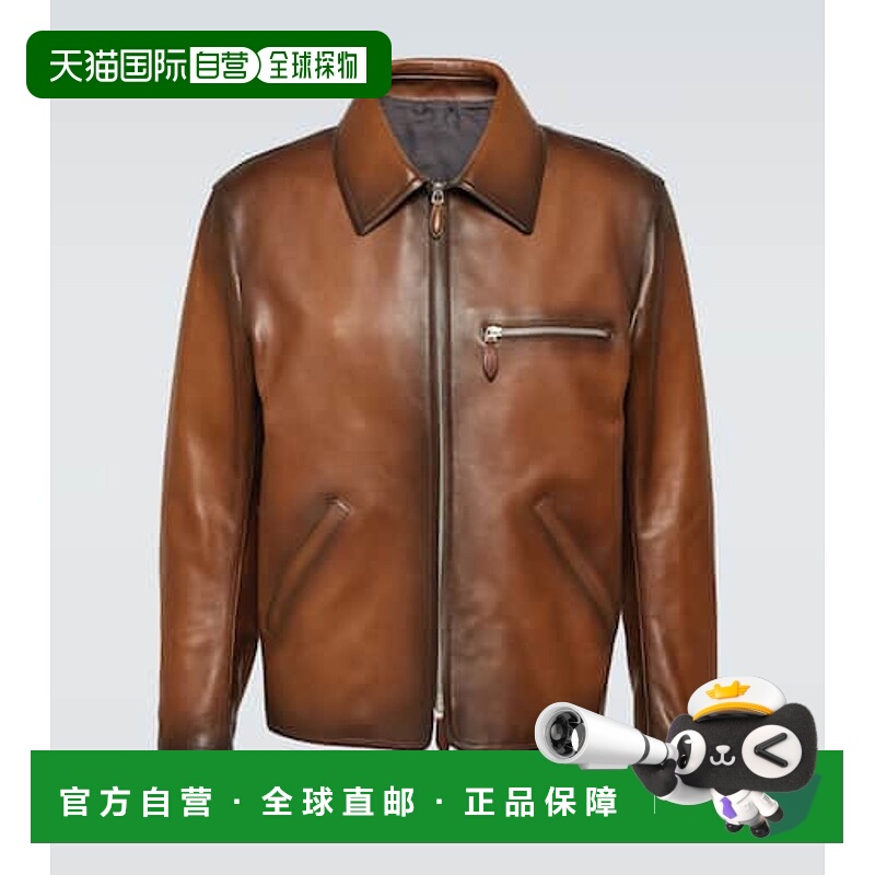 香港直邮Berluti 伯尔鲁帝 男士 1 Jour 铜绿色皮革宽身束腰夹克