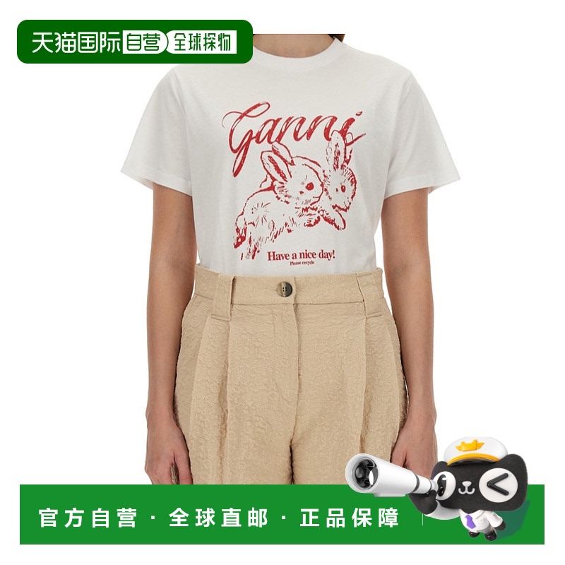 香港直邮Ganni 短袖T恤 T3994正品高档时髦显瘦小众透气舒适百搭