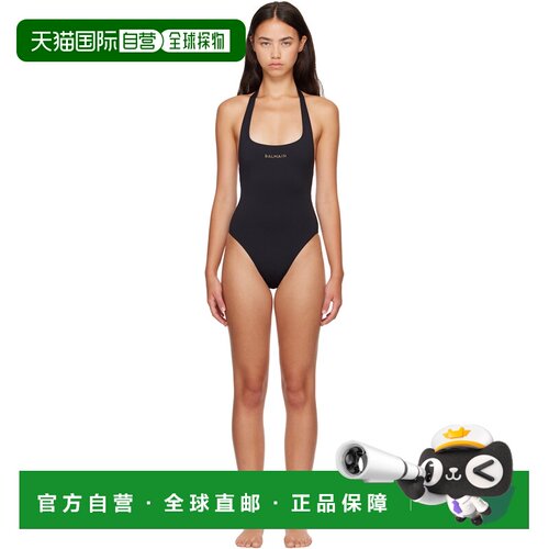 香港直邮Balmain 巴尔曼 女士 黑色 Studded Logo Halter 连体泳