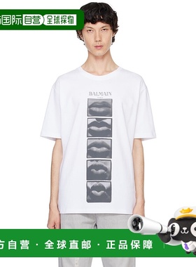 香港直邮Balmain 巴尔曼 男士 白色 Vintage Lips Print T 恤 DH0