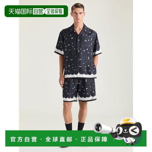 自营欧洲直邮Givenchy纪梵希 男士深蓝色丝绸印花休闲裤短裤