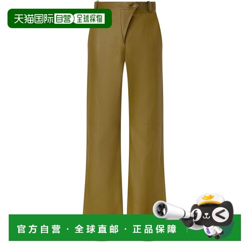 自营欧洲直邮CHLOE蔻依 女士桉树绿皮革直筒裤阔腿裤西装裤