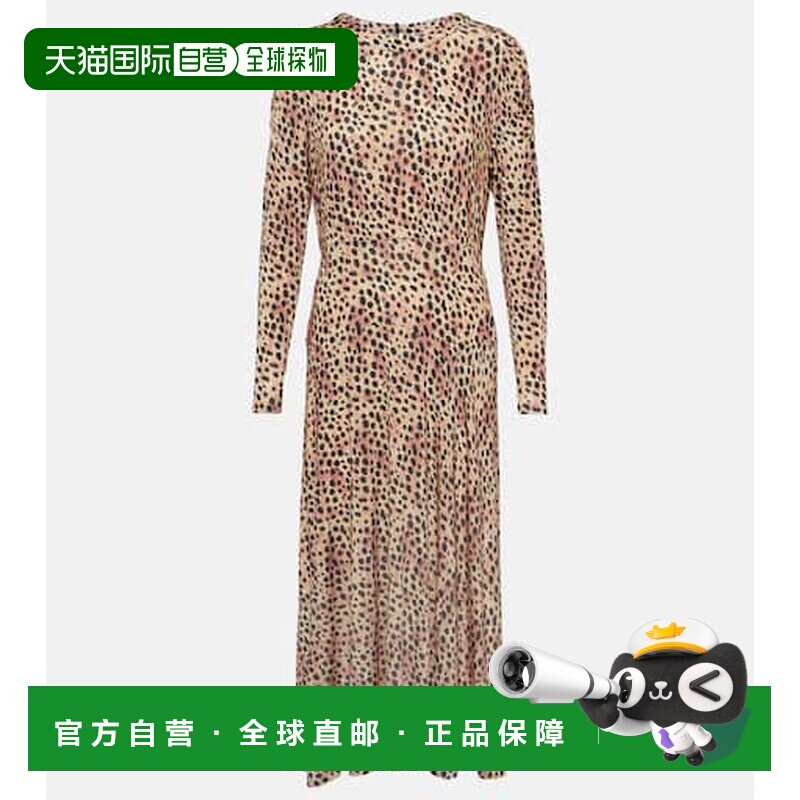 香港直邮RIXO 女士 樱桃色豹纹中长连衣裙 003717【付后1h可退】