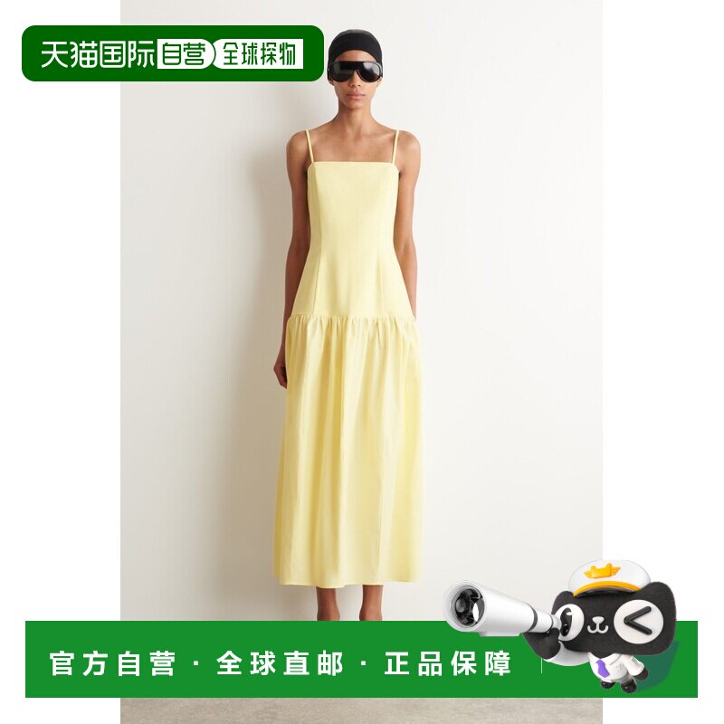 自营欧洲直邮COS 女士黄色棉质低腰雕塑感中长连衣裙吊带性感图片