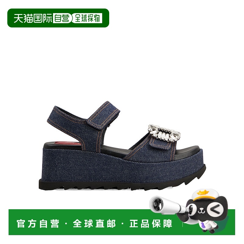香港直邮Roger Vivier Slidy Viv' 牛仔布坡跟凉鞋 RVW77542390EM