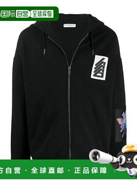 香港直邮Givenchy 黑色贴花镶嵌拉链连帽休闲夹克 BMJ05Q30AF