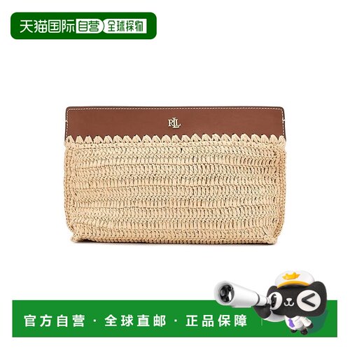 美国直邮Lauren Ralph Lauren 女士 皮革边钩花草编大号小包