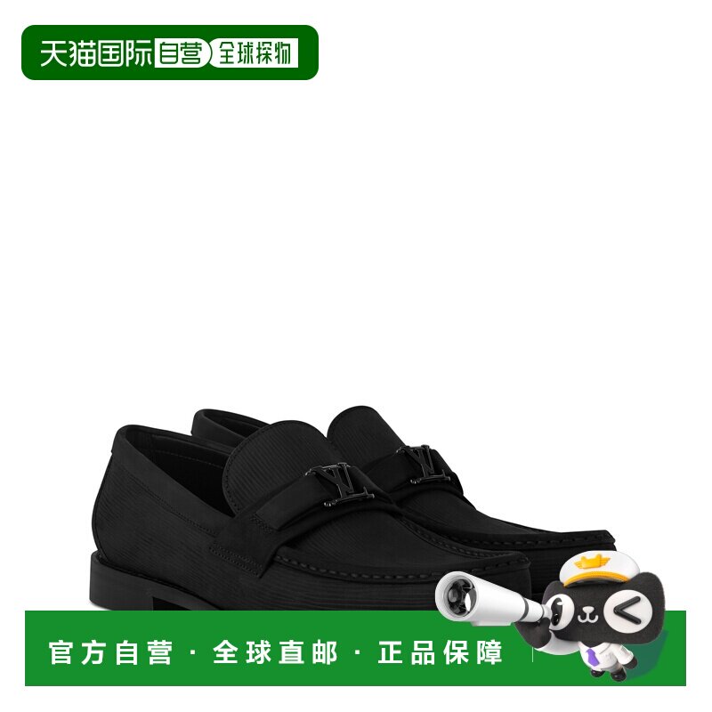 自营欧洲直邮LV路易威登 男士黑色皮革logo标识乐福鞋一脚蹬单鞋