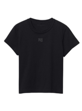 欧洲直邮ALEXANDERWANG女士棉质棉质平纹针织短款圆领短袖T恤字母